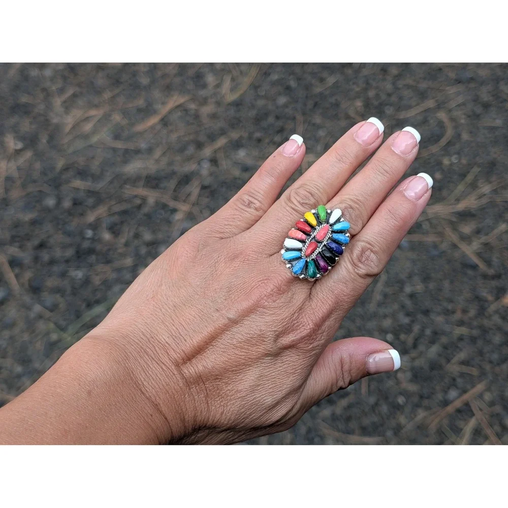 Handmade Navajo Cluster Ring Size 8.75US - Women's Southwest Jewelry ** - Picture 5 of 9